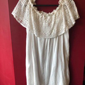 Zara Trafaluc Off Shoulder Cream Summer Dress Boho